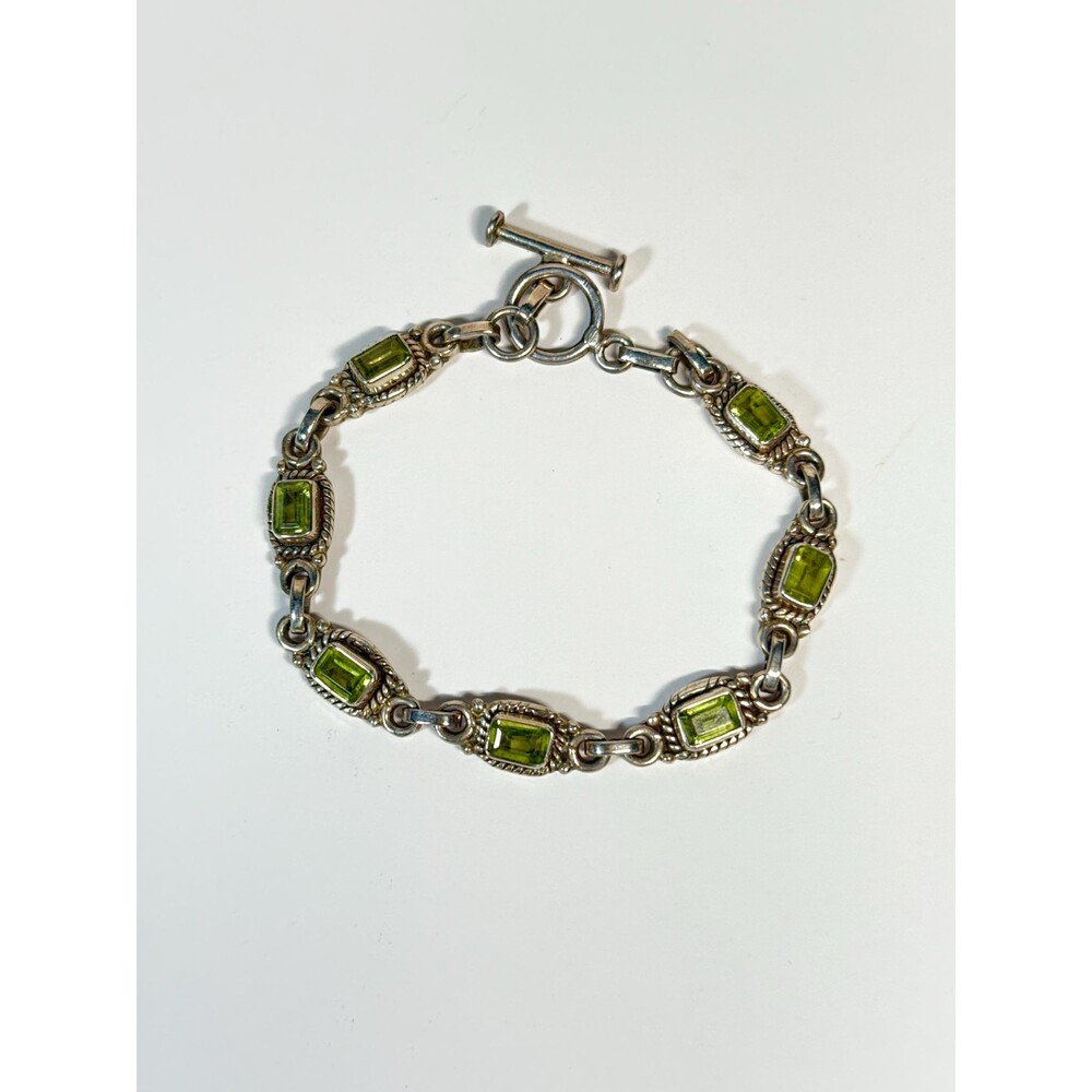 Sterling Silver Citrine Bracelet 925 Faceted Gemstone Link Bracelet 7”